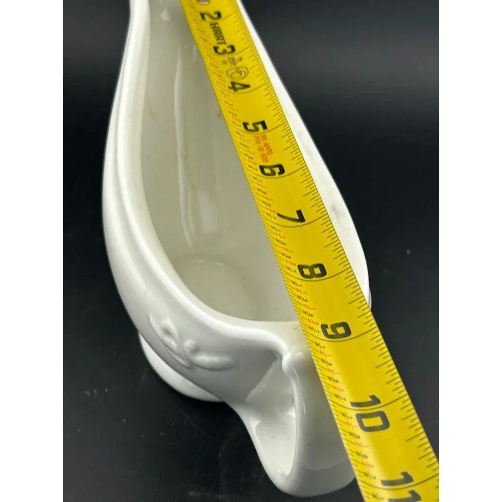 Vintage‎ Hall China White Gravy Boat Sauce Boat Embossed Made USA
